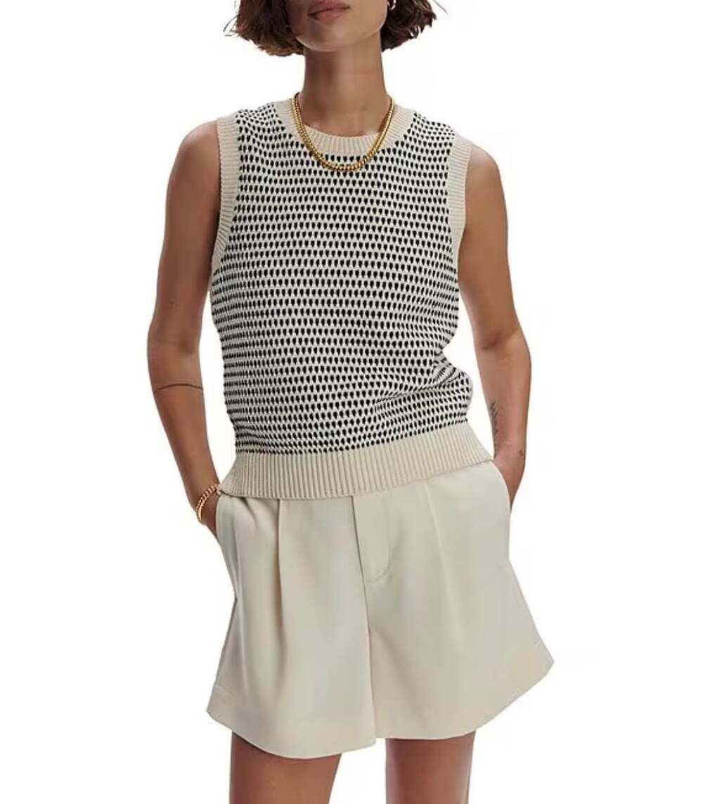 Varley Knowles Crew Neck Sleeveless Textured Cotton Knit Vest Quiet Luxury NWOT